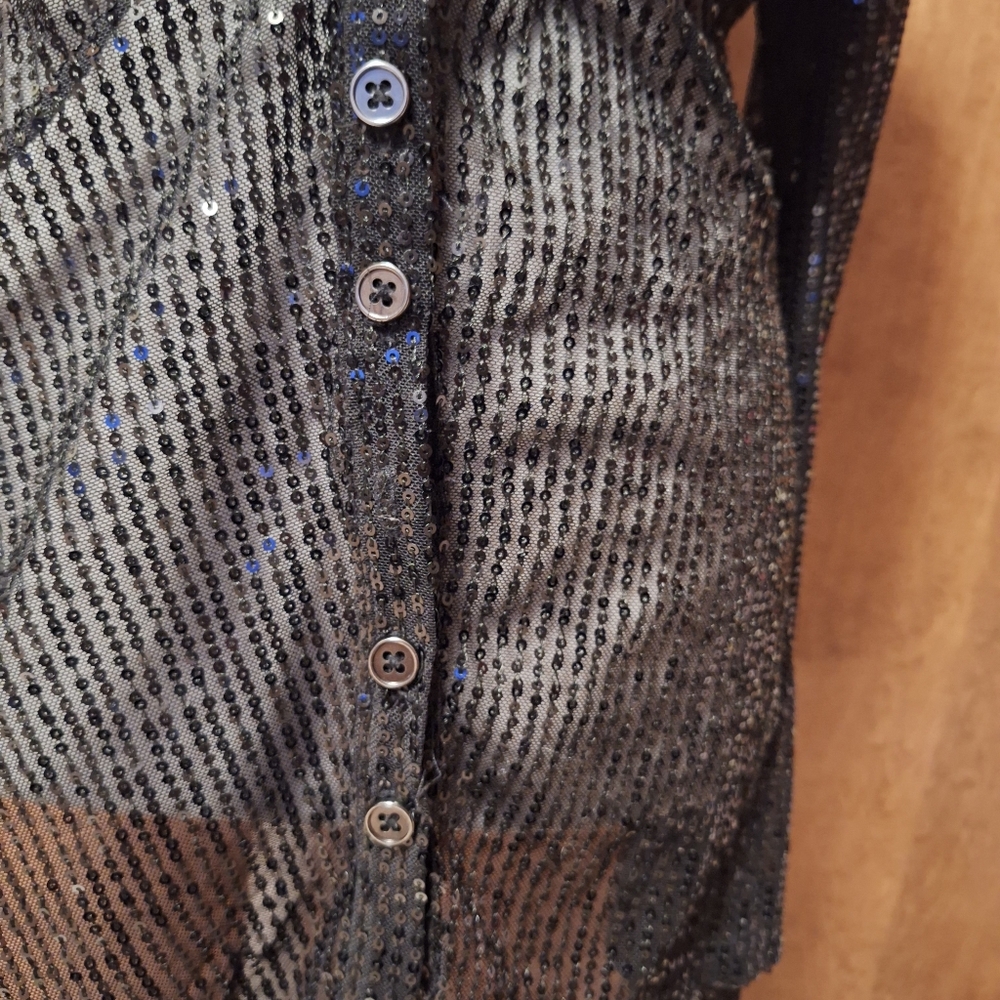 Free People Elegant Black Sequin Button-Up Top - Picture 6 of 6